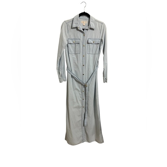 Michael Kors Blue Buttoned Maxi Dress with Polo Collar Western Rodeo Chambray S - Picture 11 of 13